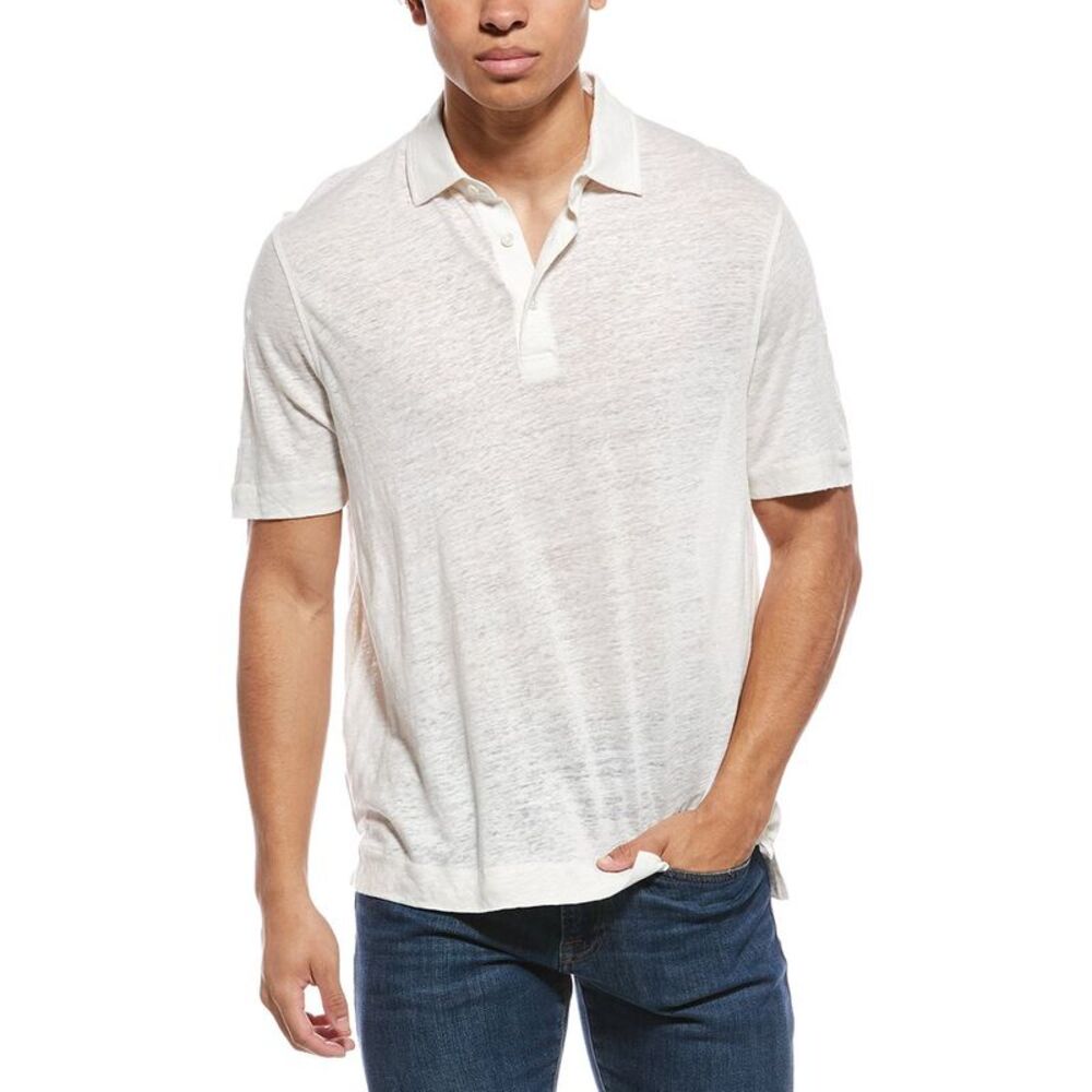 Robert Talbott Mens  Linen Polo Shirt, White